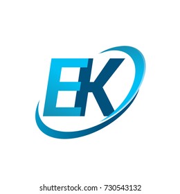 initial letter EK logotype company name colored blue swoosh design concept. vector logo for business and company identity