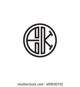 Initial letter EK, minimalist line art monogram circle logo, black color