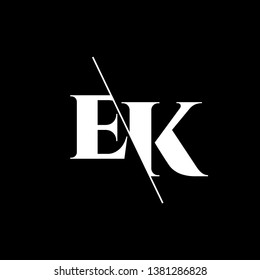Initial Letter EK Monogram Sliced. Modern logo template isolated on black background