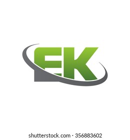 initial letter EK swoosh ring company logo green gray