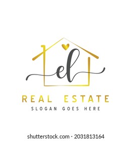 Initial letter EL calligraphy handwritten Real estate logo concept. Handwritten alphabet in the logo template. Letters and Alphabet for your logo design.