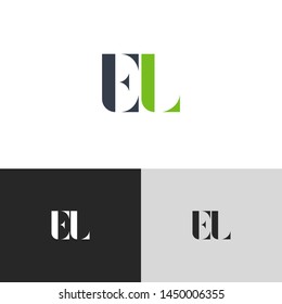 Initial Letter el e l  uppercase modern logo design template elements. green letter Isolated on black white grey background. Suitable for business, consulting group company.