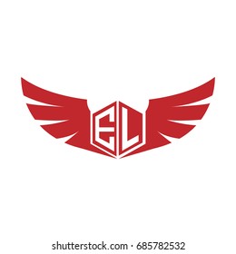 Initial Letter EL Logo, Hexagon Shape with Wings Icon