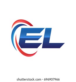 initial letter EL logo swoosh red blue