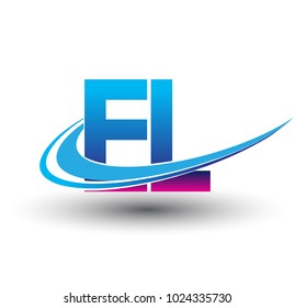 initial letter EL logotype company name colored blue and magenta swoosh design. vector logo for business and company identity.