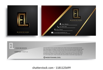 initial letter EL logotype company name colored gold elegant design. Vector sets for business identity on black background.