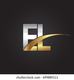 initial letter EL logotype company name colored gold and silver swoosh design. isolated on black background.