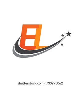 initial letter EL logotype company name colored orange and grey swoosh star design. vector logo for business and company identity.