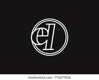 Initial letter el lowercase outline inside the circle logo template white on black background