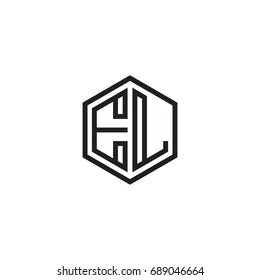 Initial letter EL, minimalist line art monogram hexagon logo, black color