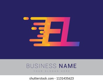 Initial Letter EL speed Logo Design template, logotype company name colored yellow, magenta and blue.for business and company identity.