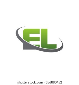 initial letter EL swoosh ring company logo green gray