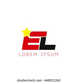 Initial letter el yellow star logo red black