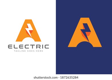 Anfangsbuchstabe A E-Logo, Buchstabe A und Donner-Symbol-Kombination einzeln auf weißem Hintergrund, Flaches Logo Design-Template-Element, Vektorgrafik