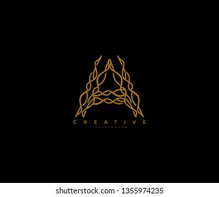 Initial A Letter Elegant Wavy Branch Monogram Logo