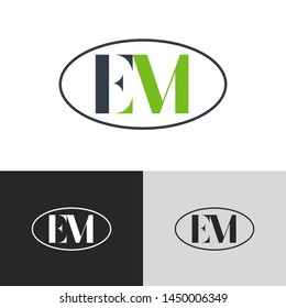 Initial Letter em e m  uppercase modern logo design template elements. green letter Isolated on black white grey background. Suitable for business, consulting group company.
