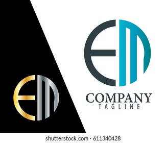 Initial Letter EM FM With Linked Circle Logo