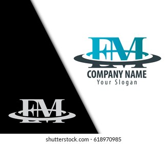 Initial Letter EM FM With Overlapping Swoosh Circle Logo