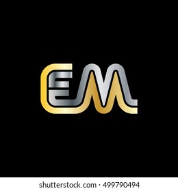 Initial Letter EM Linked Design Logo Gold Silver