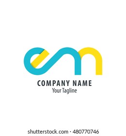 Initial Letter EM Linked Lowercase Logo Blue Yellow