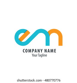 Initial Letter EM Linked Lowercase Logo Blue Orange