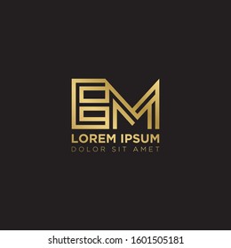 Initial Letter EM linked uppercase overlap modern gold logo vector design template. Suitable for business, consulting group company.