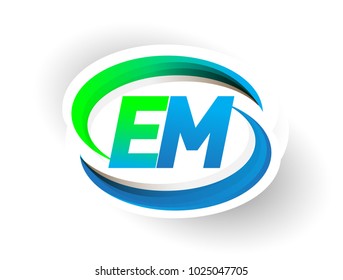 initial letter EM logotype company name colored blue and green swoosh design, modern logo concept. vector logo for business and company identity.

