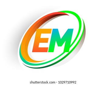 initial letter EM logotype company name colored orange and green circle and swoosh design, modern logo concept. vector logo for business and company identity.