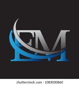 initial letter EM logotype company name colored blue and grey swoosh design. vector logo for business and company identity.