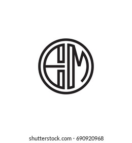 Initial letter EM, minimalist line art monogram circle logo, black color