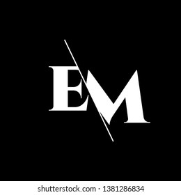 Initial Letter EM Monogram Sliced. Modern logo template isolated on black background