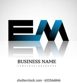 Initial letter EM uppercase modern and simple logo linked blue and black colored, isolated in white background. Vector design for company identity.