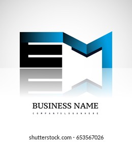 Initial letter EM uppercase modern and simple logo linked blue and black colored, isolated in white background. Vector design for company identity.