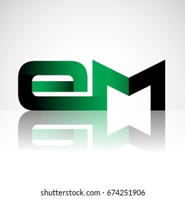 Initial letter EM uppercase modern and simple logo linked green and black colored, isolated in white background. Vector design for company identity.