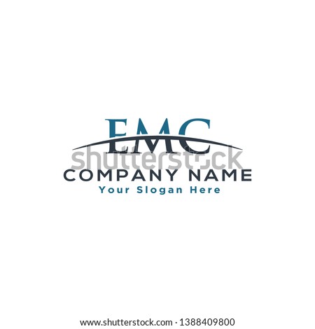 Initial letter EMC, overlapping movement swoosh horizon logo company design inspiration in blue and grey color vector