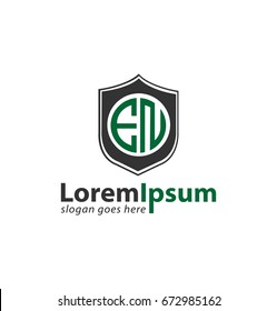 Initial Letter EN Circle Shape Logo with Shield Icon