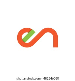 Initial Letter EN Linked Circle Lowercase Logo Orange Green