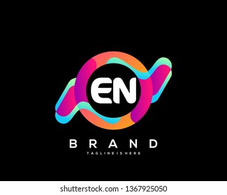 Initial letter EN logo with colorful circle background, letter combination logo design for creative industry, web, business and company. - Vector