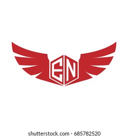 Initial Letter EN Logo, Hexagon Shape with Wings Icon