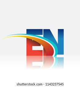 initial letter EN logotype company name colored red and blue and swoosh design. vector logo for business and company identity.
