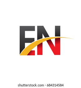 initial letter EN logotype company name colored red, black and yellow swoosh design. isolated on white background.
