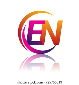 initial letter EN logotype company name orange and magenta color on circle and swoosh design. vector logo for business and company identity.