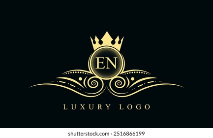 Initial letter EN luxury logo design. EN Luxurious Royal golden Logo design