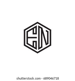 Initial letter EN, minimalist line art monogram hexagon logo, black color