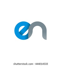 initial letter en modern linked circle round lowercase logo blue gray