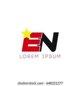 Initial letter en yellow star logo red black