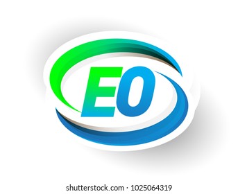 initial letter EO logotype company name colored blue and green swoosh design, modern logo concept. vector logo for business and company identity.
