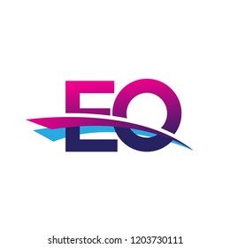 initial letter EO logotype company name colored blue and magenta swoosh design. vector logo for business and company
