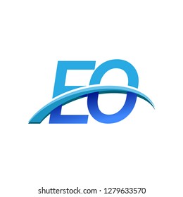 initial letter EO logotype company name colored blue and swoosh design. vector logo for business and company identity.