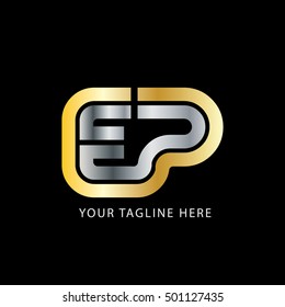 Initial Letter EP Linked Design Logo Gold Silver